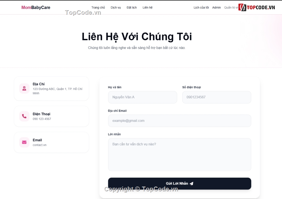 trung tâm,mẹ và bé,đặt lịch